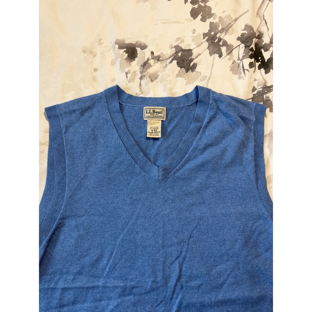 LL Bean Mens XL Blue Cotton Cashmere Blend V-Neck Sweater Vest 269375